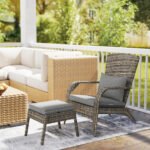 Wicker Adirondack Chair Fire Pit Chair w/ Ottoman & Cushions, Gray - Image 2