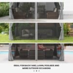 10' x 13' Patio Gazebo w/ Aluminum Frame Double Roof, Outdoor Gazebo Canopy Shelter with Netting & Curtains, Gray - Image 7