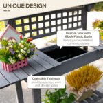 39'' Wooden Garden Potting Bench Work Table with Hidden Storage, Sliding Tabletop, Below Clapboard, Upper Shelf, Gray - Image 6