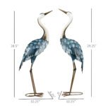 Crane Garden Statues, 28.5" & 29" Standing Bird Sculptures, Metal Yard Art Decor, Landscape Decoration Set of 2, Blue - Image 3