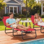 Folding Chaise Lounge Pool Chairs, Outdoor Sun Tanning Chairs with 5-Level Reclining Back, Steel Frame for Beach, Yard, Patio, Red - Image 2