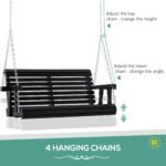 Porch Swing with Chains and Cupholders, 2 Person Wooden Patio Swing Chair, 440 lbs. Weight Capacity, for Garden, Poolside, Backyard, Black - Image 4