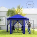 13' x 13' Pop Up Gazebo Hexagonal Canopy Shelter with 6 Zippered Mesh Netting for Patio Backyard Garden Wedding Party - Image 3