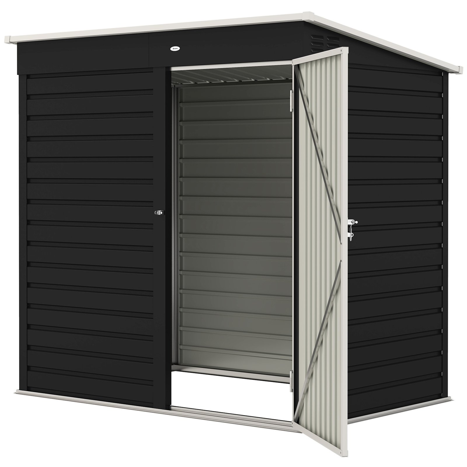 oQb5ee194df922161.jpg 6' x 4' Outdoor Garden Shed, Metal Storage Shed with Lockable Door and Gloves for Backyard Garden Patio, Dark Gray - Image 1