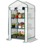 Mini Greenhouse with Screen Roof, Portable Small Greenhouse with Roll-Up Zipper Door, 27.6" x 19.7" x 50", White