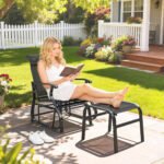 Outdoor Glider with Ottoman, Patio Glider Chair Set with High Back, Wide Seat for Porch, Garden, Backyard, Black - Image 2