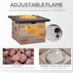 32 Inch Outdoor Propane Gas Fire Pit Table, 50,000 BTU Auto-Ignition Square Faux Ledge Stone Gas Firepit with Lava Rocks and Rain Cover, CSA Certification, Brown - Image 5