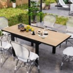 35.5"-71" Expandable Outdoor Dining Table for 4-6 People, Aluminum Patio Table with Slatted Wood Grain Top, Natural - Image 2