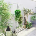 Metal Tall Plant Stand with Trellis and Hanging Bar, Plant Holder for Indoor Outdoor Use, 35" x 12.8" x 74", White - Image 7