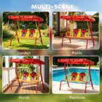 Kids Patio Swing, Adjustable Canopy Swing Glider, Kids Outdoor Swing Chair with 2 Seats, Seat-Belted Safety, Red - Image 8
