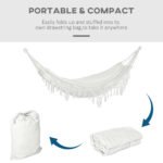 Extra Large Boho Hammock with Macrame Tassel Fringe, Includes Carrying Bag, Indoor Outdoor Tree Hammock, White - Image 5
