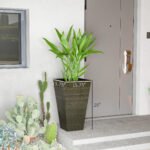 Set of 3 Tall Planters, 28" Outdoor Planter w/ Drainage Holes, Faux Wood Plastic Flower Pots, Dark Brown - Image 3