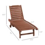 Chaise Lounge Chair Outdoor Wooden Pool Lounge Chair with 3-level Adjustable Backrest, Built-In Table and Rolling Wheels, Sun Tanning Chair for Beach Poolside Sunbathing, Brown Red - Image 3