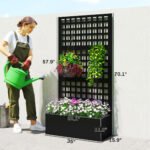 Galvanized Raised Garden Bed Planter Box with Trellis for Climbing Plants, Vegetable, Vines, 35" x 16" x 70", Black - Image 3