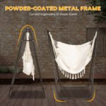Hammock Chair with U Shape Stand, Hammock Swing Chair with A Side Pocket, Brown & Cream White - Image 4