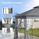 10' x 11.5' Metal Patio Gazebo, Double Roof Outdoor Gazebo Canopy Shelter w/Tree Motifs Corner Frame and Netting - Image 5
