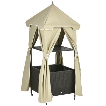 Outdoor Towel Valet Caddy with Covered Poolside Towel Holder Rack