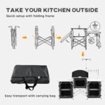 Aluminum Camping Kitchen, Portable Folding Camping Table with Fabric Cupboards, Windshield, Bag for BBQ, Picnic, Black - Image 6