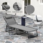 Folding Outdoor Chaise Lounge Chair Tanning Chair with 5-Level Adjustable Back, Side Table, Pillow, Pocket, Gray - Image 5