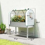 Galvanised Raised Garden Bed with Greenhouse Cover, Metal Elevated Garden Bed with Bed Liner, Bottom Shelf, Silver - Image 3