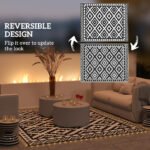 Outdoor Rug Carpet Reversible Plastic Straw Rug with LED Lights Black and White 10' x 8' for Patio - Image 5