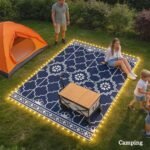 Reversible Outdoor Rug Carpet with LED Lights, 10' x 8' PP Straw Rug with Carry Bag and Ground Stakes - Image 8