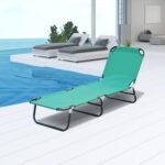 Folding Patio Lounge Chair, Outdoor Sun Tanning Chair, 5-level Adjustable Back, Chaise Pool Breathable Chair with Steel Frame, for Beach, Yard, Green - Image 2