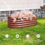 3.4' x 2' x 1' Galvanized Raised Garden Bed Kit, Metal Planter Box with Safety Edging, Brown - Image 7