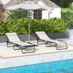 2 Folding Chaise Lounge Pool Chairs with 4-Position Reclining Back, Pillow, Breathable Mesh & Bungee Seat, Dark Blue - Image 7