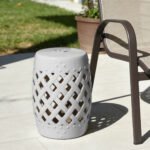 13" x 18" Ceramic Garden Stool with Woven Lattice Design & Glazed Strong Materials Decorative Outdoor Stool, White - Image 2