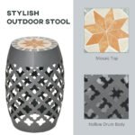 Decorative Outdoor Stool, 12" Round Patio Side Table, Mosaic Accent Plant Stand for Garden, Balcony, Gray - Image 4