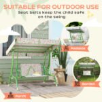 Kids Patio Swing Chair with Adjustable Canopy, Safety Belt for Patio, Garden, Poolside, Balcony, Green - Image 6