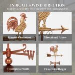 Metal Rooster Weathervane, Roof Mount Wind Direction Indicator, Outdoor Weather Vanes - Image 8