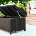 Outdoor Wicker Storage Bench with Storage & Cushion, Cream White - Image 5