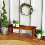 2-Seat Wood Garden Bench, Patio Bench Outdoor Bench with Slatted Seat, Backless Front Porch Bench for Park, Garden, Poolside, Deck, Carbonized - Image 2