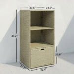 Valet Pool Towel Rack, Water-Resistant PE Plastic Rattan Wicker Storage Organizer, 2 Shelves, 1 Basket Drawer - Image 3