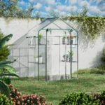 Outdoor Walk-in Mini Greenhouse with Mesh Door & Windows, Small Portable Garden Green House with 3 Tiers 6 Shelves, Trellis, & Plant Labels - Image 2