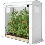 Mini Greenhouse, Portable Greenhouse with Roll-Up Door and 2 Mesh Windows, PE Cover, 78.7" x 29.5" x 74", White