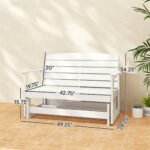 Patio Glider Bench w/ HDPE Slatted Double Rocking Chair, White - Image 3