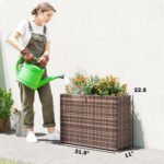 Tall Rectangular Planter with Removable Liner, Holes, PE Wicker Large Planter Box for Indoor Outdoor Plants, Brown - Image 3