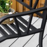 50" Outdoor Bench, Metal Garden Bench with V-Shaped Pattern Backrest, Porch Bench with Slatted Seat for Park, Yard, Lawn, Black - Image 8