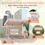 Kids Patio Swing Chair with Adjustable Canopy, Safety Belt for Patio, Garden, Poolside, Balcony, Pink - Image 6