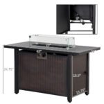 43 Inch Outdoor Propane Gas Fire Pit Table, 50,000 BTU Auto-Ignition Rectangular Wicker-effect Gas Firepit with Glass Wind Guard, Lid, Glass Beads, Steel Base, CSA Certification, Bronze - Image 3
