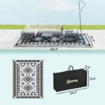 Reversible Outdoor Rug, Waterproof Plastic Straw with Carry Bag, 8' x 10', Black & White Rhombus Patchwork - Image 3