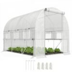 9.7' x 6.5' x 6.5' Walk-in Tunnel Greenhouse, Outdoor Green House with Anti-Tear PE Cover, Zipper Doors and Mesh Windows, White
