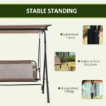 2-Seater Patio Swing Chair, Outdoor Adjustable Canopy Porch Swing with Armrests, Texeline Fabric and Steel Frame, Brown - Image 6