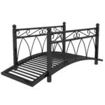 3.3' Metal Arch Zen Garden Pond Bridg with Safety Siderails for Stream, Fish Pond, Black