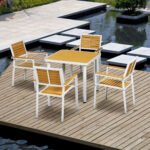 5pc Patio Table and Chairs Set, Aluminum Patio Dining Set w/ HDPE Materials, Umbrella Hole, Yellow - Image 2