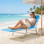 Folding Chaise Lounge Pool Chairs, Outdoor Sun Tanning Chairs with Pillow, Reclining Back, Steel Frame & Breathable Mesh for Beach, Yard, Patio, Blue - Image 8