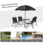 6 Piece Patio Dining Set for 4 with Umbrella, Outdoor Table and Chairs with 4 Folding Dining Chairs & Round Glass Table for Garden, Backyard and Poolside, Black and Coffee - Image 6